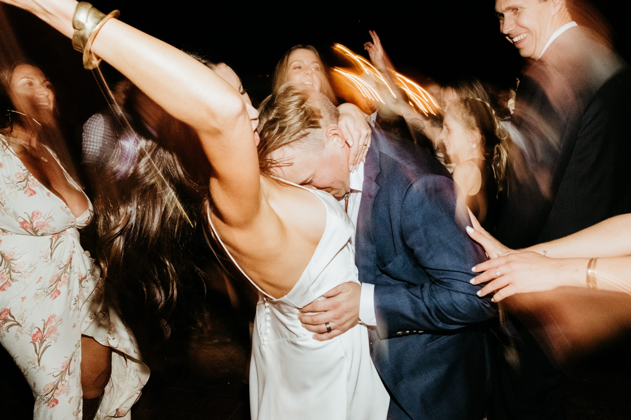 Groom and Bride dance on dance floor of their wedding